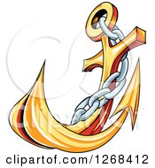 Clipart Of A Golden Ships Anchor And Chain Royalty Free Vector Illustration