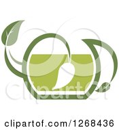 Clipart Of A Pot Of Green Tea With A Leaf Royalty Free Vector Illustration
