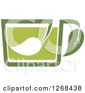 Clipart Of A Green Tea Cup With Leaves Royalty Free Vector Illustration