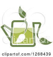 Clipart Of A Pot Of Green Tea With A Leaf 2 Royalty Free Vector Illustration