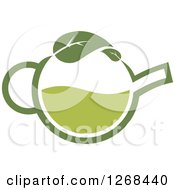 Clipart Of A Pot Of Green Tea With A Leaf 3 Royalty Free Vector Illustration