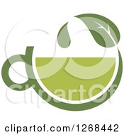 Clipart Of A Green Tea Cup And Leaf With A Droplet Royalty Free Vector Illustration