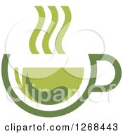 Clipart Of A Steamy Green Tea Cup And Leaf Royalty Free Vector Illustration