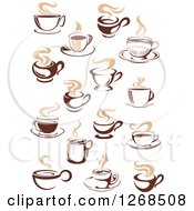 Poster, Art Print Of Two Toned Tan And Brown Steamy Coffee Cup Designs 2