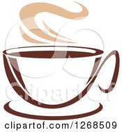 Clipart Of A Two Toned Tan And Brown Steamy Coffee Cup On A Saucer 6 Royalty Free Vector Illustration