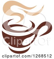 Clipart Of A Two Toned Tan And Brown Steamy Coffee Cup 6 Royalty Free Vector Illustration