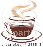 Poster, Art Print Of Two Toned Tan And Brown Steamy Coffee Cup On A Saucer 10