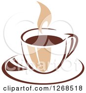 Clipart Of A Two Toned Tan And Brown Steamy Coffee Cup On A Saucer 7 Royalty Free Vector Illustration