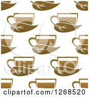 Clipart Of A Seamless Background Pattern Of Coffee Cups And Leaves Royalty Free Vector Illustration
