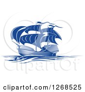 Clipart Of A Blue Ship At Sea 3 Royalty Free Vector Illustration