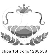 Clipart Of A Grayscale Croissant With Wheat And A Crown Royalty Free Vector Illustration
