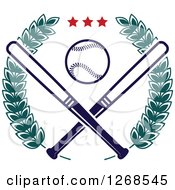 Poster, Art Print Of Navy Blue Baseball And Crossed Bats With Stars In A Green Laurel Wreath