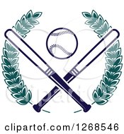 Poster, Art Print Of Navy Blue Baseball And Crossed Bats In A Green Laurel Wreath