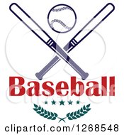 Clipart Of A Navy Blue Baseball And Crossed Bats Over Text With Branches Royalty Free Vector Illustration