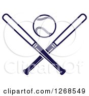 Clipart Of A Navy Blue Baseball And Crossed Bats Royalty Free Vector Illustration