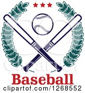 Poster, Art Print Of Stars Over A Navy Blue Baseball And Crossed Bats In A Green Laurel Wreath Over Text