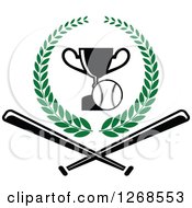 Clipart Of A Championship Trophy And Baseball In A Wreath Over Crossed Bats Royalty Free Vector Illustration