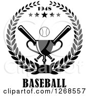 Poster, Art Print Of Black And White Championship Trophy Text Stars And Baseball With Crossed Bats In A Wreath
