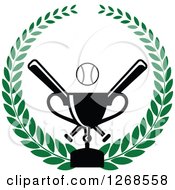 Poster, Art Print Of Championship Trophy And Baseball With Crossed Bats In A Wreath