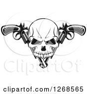 Poster, Art Print Of Black And White Gangster Skull Over Crossed Pistols