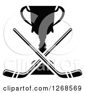Poster, Art Print Of Black And White Trophy Cup With Crossed Hockey Sticks