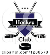 Poster, Art Print Of Crossed Black And White Hockey Sticks Behind A Blue Shield With Stars Text A Puck And Banner