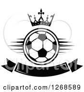 Poster, Art Print Of Black And White Crown Over A Soccer Ball And Blank Banner