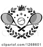 Poster, Art Print Of Black And White Crown And Laurel Wreath With A Tennis Ball And Crossed Rackets