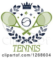 Poster, Art Print Of Crown And Laurel Wreath With A Tennis Ball And Crossed Rackets Over Text
