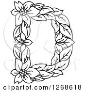Poster, Art Print Of Black And White Floral Capital Letter D With A Flower