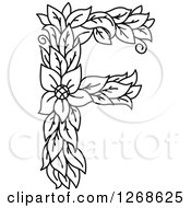 Poster, Art Print Of Black And White Floral Capital Letter F With A Flower