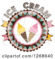 Poster, Art Print Of Round Colorful Ice Cream Cone Badge With Text