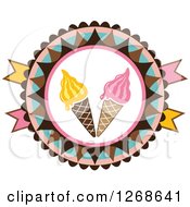 Poster, Art Print Of Round Colorful Ice Cream Cone Badge