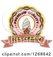Clipart Of A Round Waffle Ice Cream Cone Badge With A Text Banner Royalty Free Vector Illustration
