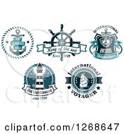 Clipart Of Navy Blue Anchors Helm Ship And Lighthouse Designs Royalty Free Vector Illustration