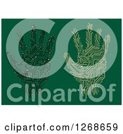 Clipart Of Computer Circuit Hand Prints On Green Royalty Free Vector Illustration