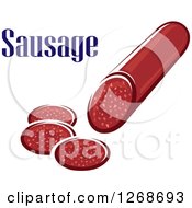 Clipart Of A Partially Sliced Sausage With Text Royalty Free Vector Illustration