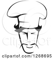 Poster, Art Print Of Black And White Chef Face With A Toque And Mustache