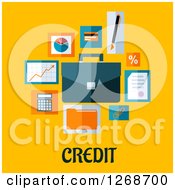 Business And Finance Icons Over Credit Text On Yellow