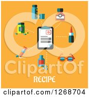 Clip Board And Medical Items Over Recipe Text On Orange