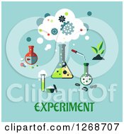 Poster, Art Print Of Science Lab Equipment Over Experiment Text On Blue