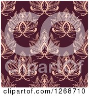 Poster, Art Print Of Seamless Pattern Background Of Pink Lotus Henna Flowers On Maroon