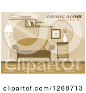 Clipart Of A Brown Towned Living Room With Sample Text Royalty Free Vector Illustration