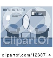 Blue Toned Living Room Or Lobby Interior With Text