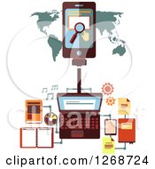 Poster, Art Print Of Laptop With Education And Learning Icons Connected To A Tablet Over A Map
