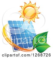 Poster, Art Print Of Sun Over A Solar Panel Encircled With A Swoosh And Green Leaves