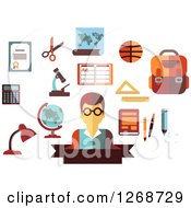 Poster, Art Print Of Male Teacher And School Accessories On White