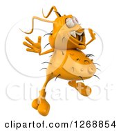 Clipart Of A 3d Yellow Germ Facing Right And Jumping Royalty Free Illustration