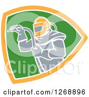 Clipart Of A Sandblaster In A Yellow White And Green Shield Royalty Free Vector Illustration