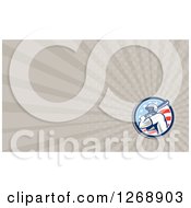 Poster, Art Print Of Retro Baseball Batter And American Flag Over Taupe Rays Business Card Design